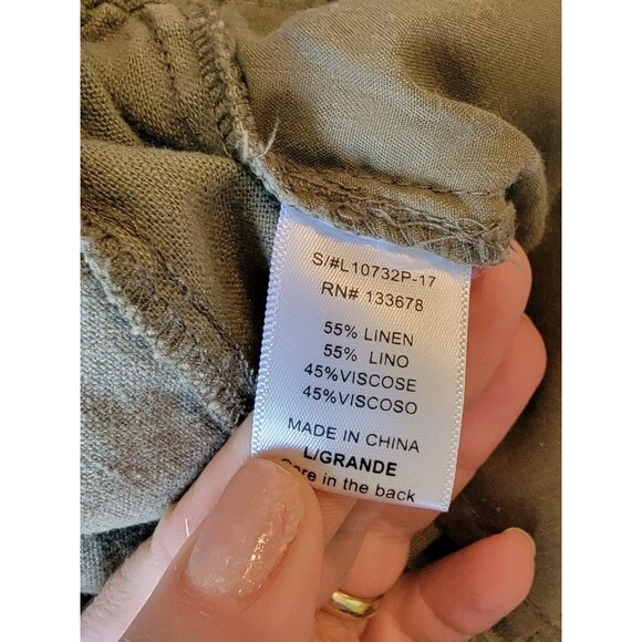 Love Tree Shorts Womens Linen Blend Sz Large Green Pull On Cuffed Elastic Waist - Picture 6 of 9